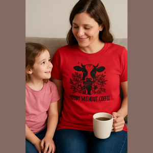 L “Moody Without Coffee” T Shirt. size Medium. Red